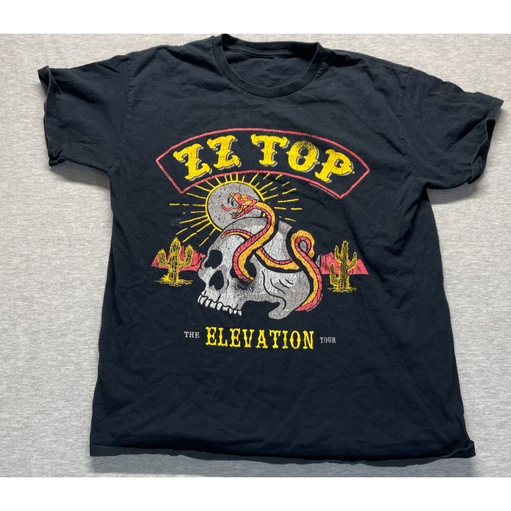 ZZ Top The Elevation Tour Rock Band Tour Dates T Shirt Mens Medium Black Graphic